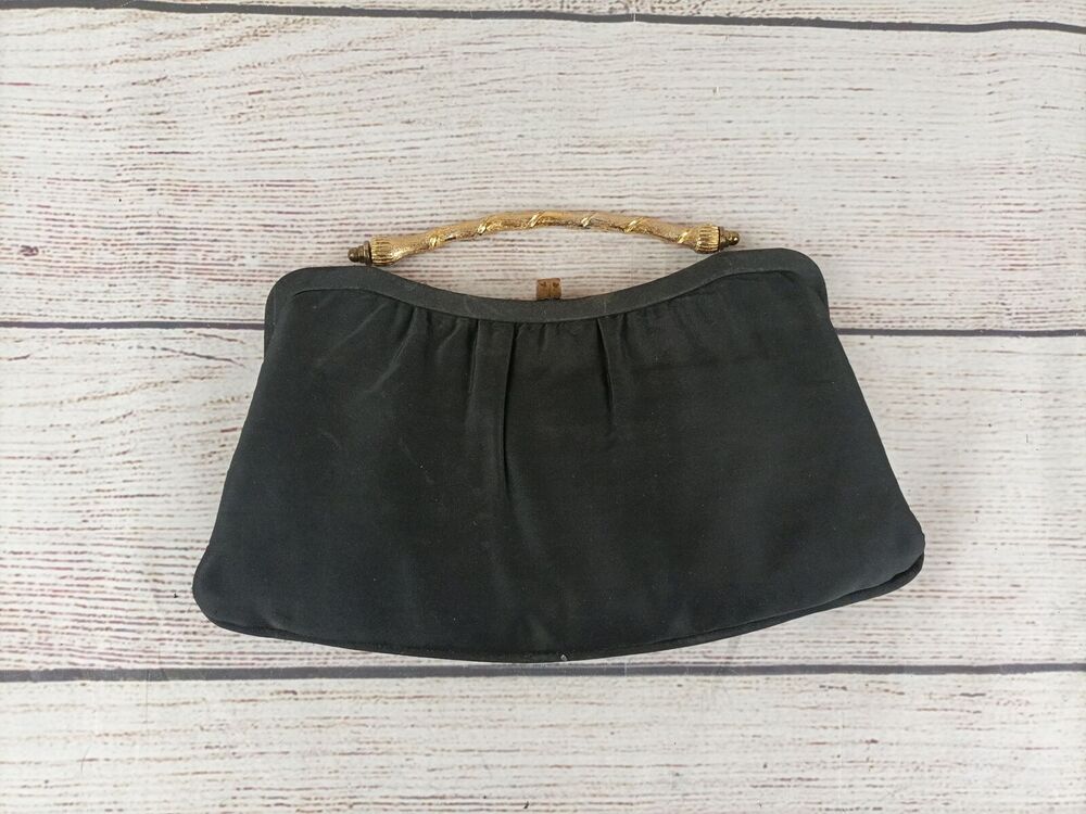 Vintage After Five Black Gold Handle Clutch Evening Purse 50/60's